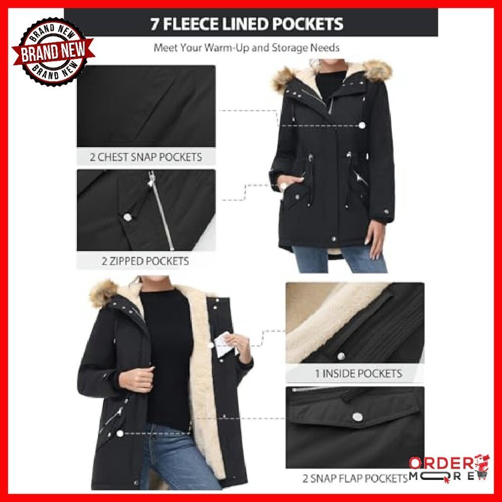 Women's Hooded Winter Parka Waterproof Fleece Lined Coat Warm Jacket - Picture 7 of 8